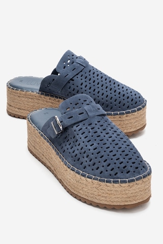 Luvishoes Louıs Kot Mavi Süet Hakiki Deri Burnu Kapalı Hasır Dolgu Taban Terlik Mavi
