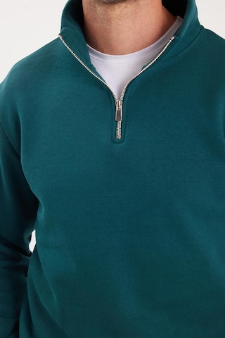 Tudors Unisex Relax Fit Rahat Kesim Pamuklu İçi Polarlı Yarım Fermuarlı Yeşil Dik Yaka Sweatshirt-35163 Yeşil
