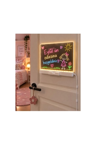 Led Işıklı Yazı Çizim Ve Boyama Tahtası 30x20 Cm 7 Renk Kalemli Silinebilir Usb Li Eğitici Çocuk Çizim Panosu Şeffaf
