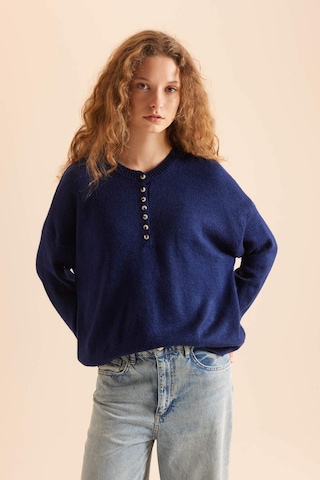 DeFacto Oversize Geniş Kalıp Düğmeli Yaka Triko Kazak D4913AXNSNV131 Lacivert