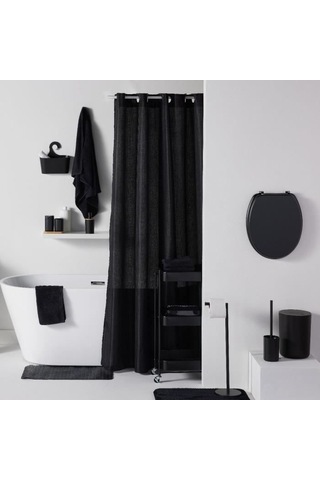 Waffle Duş Perdesi - Siyah - Polyester - 180 X 200 Cm - 12 Kanca - Utılıty - Today Diğer