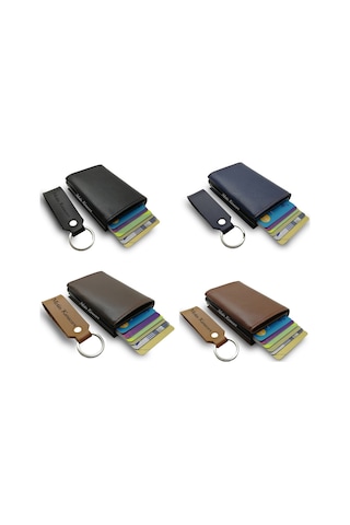 Kişiye Özel Mekanizmalı Erkek Kartlık Cüzdan Anahtarlık Hediyeli Siyah Siyah-Hediye Paketi Olmasın-Metal Yan Yüze Istiyorum