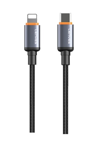 Lenyes LC528 Type-C To Lightning 27W Hızlı Şarj Özellikli Örgülü Data Ve Şarj Kablosu 1 M Siyah