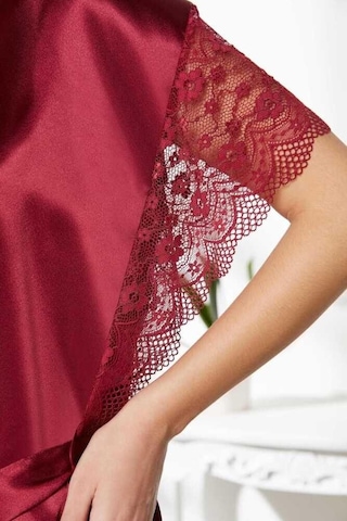 Pierre Cardin Bordo Saten Dantelli Gecelik Sabahlık Takım 4438 Bordo
