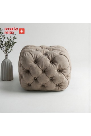 Smarto Relax Swiss Style Puf Zinal Ayaksız Kapitoneli Kare 45x45 Cm Baby Face Dekoratif Kapitoneli Dekoratif Puf Gri Bej