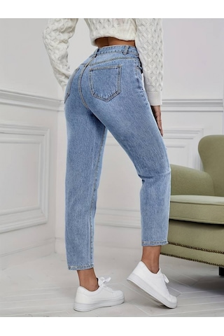 Epilons Zenda1125 Kadın Açık Mavi Yırtık Mom Fit Kot Pantolon Zenda478