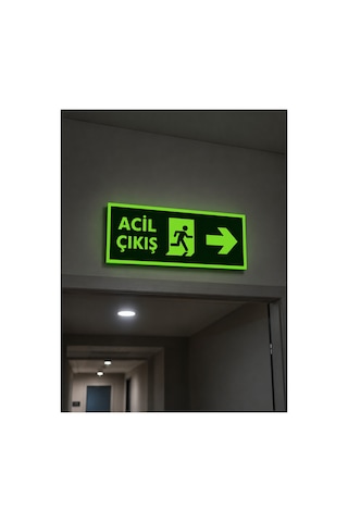 Fosforlu Acil Çıkış Sağ Yön Levhası 12x25 Cm Fosforlu Fotolümen Pvc İkaz Tabelası