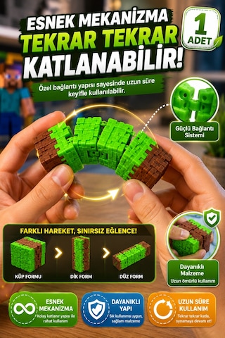 Çimen Desenli Infinity Cube Sonsuz Küp Hareketli Stres Küpü Katlanabilir Fidget Oyuncak 1 Adet Tr