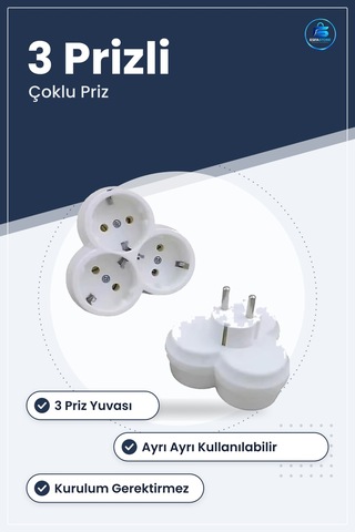 Grup Priz 3 Prizli Çoklu Adaptör Elektrik Çoklayıcı Ev Ve Ofis İç