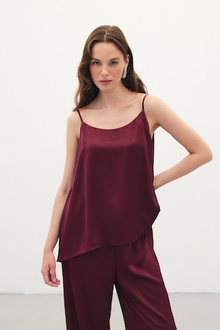 Sateen Askılı Saten Bluz - Bordo-136353 Bordo