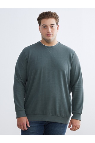 Lcwaıkıkı Classic Yeşil Büyük Beden Bisiklet Yaka Erkek Sweatshirt