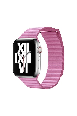 Watch Ultra 49mm Kordon Uyumlu Krd-09 Deri Lop Strap Kayış Mkst- Pembe