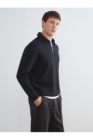 Lcw Vision Siyah Polo Yaka Erkek Kalın Sweatshirt