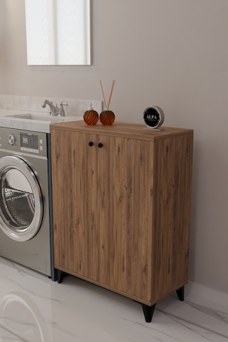 Çok Amaçlı Banyo & Çamaşır Odası Dolabı, Ayarlanabilir Raflı, Kapaklı Modern Banyo Dolabı Atlantik Çam