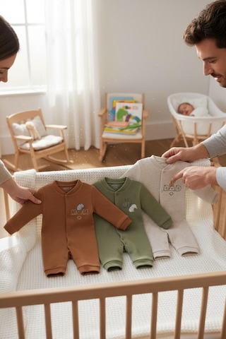 Altıntaş Baby Mom Dad Me Erkek Bebek Üçlü Tulum Yeşil Bej Yeşil Bej