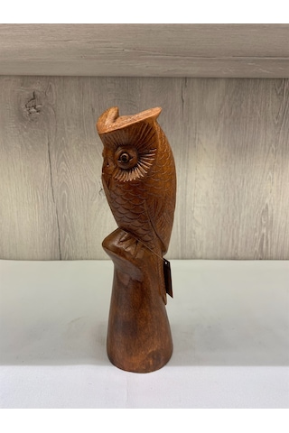 El Yapımı Ahşap Oymalı Baykuş (22 Cm)