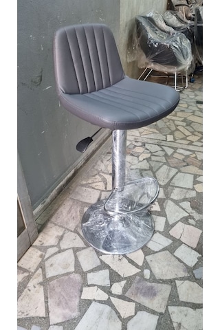 Gri Deri Amortisörlü Mutfak Bar Tabureleri Gri