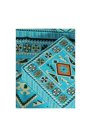 Otantik Şark Köşesi Takımı Turkuaz Anadolu 19 Parça Kilim Ve Puf Dahil Süngerli Sedir Seti