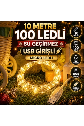 Usb Girişli 10 Metre 100 Micro Ledli Gün Işığı Led Işık Modlu Pil Derdine Son Yılbaşı Ağacı Işığı