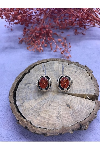 Nisa Gümüş Kehribar Taşlı Gümüş Küpe 925 Ayar N11.65661