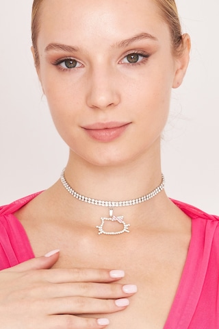 Furtek Aksesuar Kadın Hello Kity Model Kristal Zirkon Taşlı Sallantılı Choker Altın
