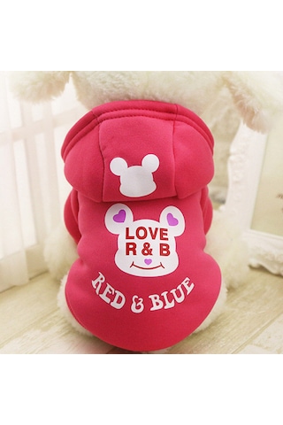 Köpek İçin Polarlı Kışlık Pembe Sweat Love Red & Blue