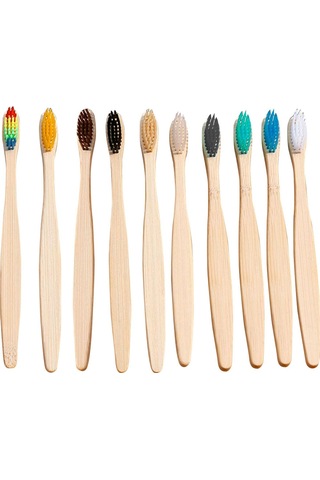 Wezone Doğal Bambu Saplı Yumuşak Kıllı Çevre Dostu Diş Fırçası - 10'lu Paket