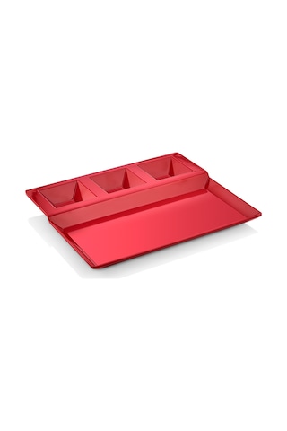 6 Adet Melamin Burger Tabağı 27x23cm Bölmeli Hamburger Patates Tabağı Makinede Yıkanabilir Kırmızı