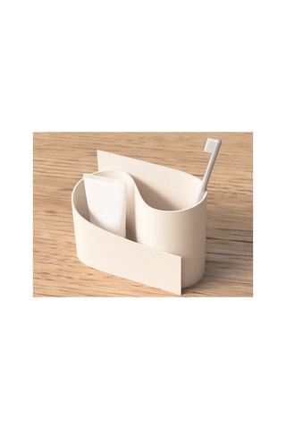 Alvera Kavisli Diş Fırçası Ve Küçük Eşya Tutucu Masa Ve Banyo Organizeri Modern Minimal - Krem