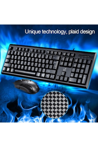 Chasing Leopard Q9 1600 Dpı Profesyonel Kablolu Izgara Doku Oyun Ofis Klavyesi Optik Fare Kiti Siyah Optik