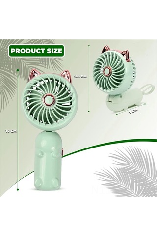 Maiyame Yeşil Mini El Ventilatörü - Zeeful Usb Şarjlı, Katlanabilir, Kedi Kulaklı Taşınabilir Soğutucu