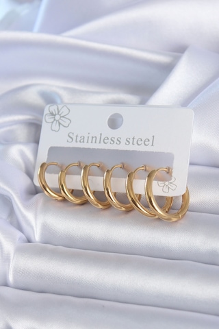316l Çelik Gold Renk Halka Model Kadın Küpe Seti Çok Renkli 316l Çelik Gold Renk Halka Model Kadın Küpe Seti Çok Renkli