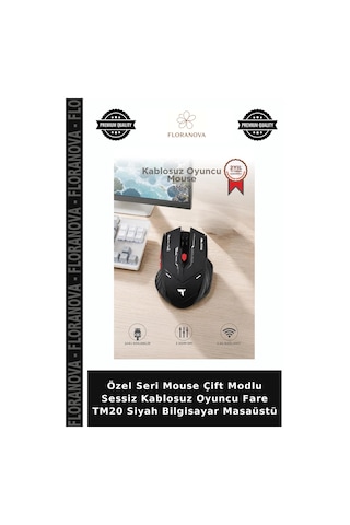 Özel Seri Mouse Çift Modlu Sessiz Kablosuz Oyuncu Fare Tm20 Siyah Bilgisayar Masaüstü