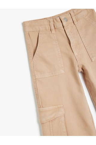 Koton Kargo Cepli Düğme Detaylı Pamuklu Denim Pantolon Bej 5skg40092ad Ekru