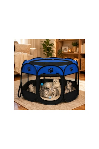 Patibon Evcil Hayvan Katlanabilir Sekizgen Oyun Parkı Kedi Doğum Odası Mavi 91x58 Cm