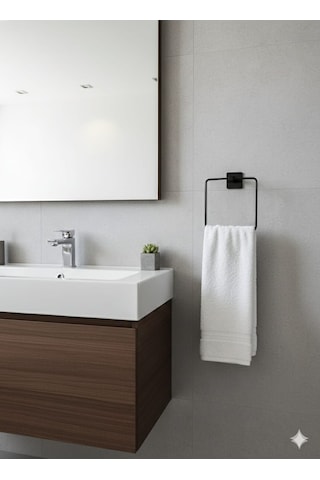 Yapışkanlı Siyah Kare Havluluk Banyo Mutfak Havlu Askılık Siyah