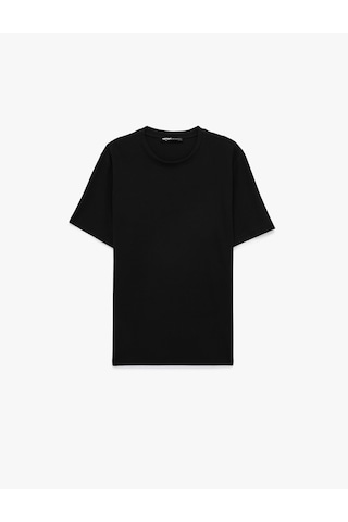 Koton Regular Fit Kısa Kollu Pamuklu Waffle Dokulu Bisiklet Yaka Tişört Siyah 6sam10406mk