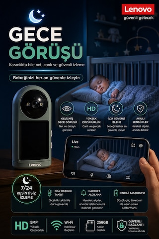 Lenovo 5mp Ekranlı Görüntülü Konuşulabilen Bebek Kamerası Evcil Hayvan Ve Yaşlı Bakım Güvenlik Kamerası