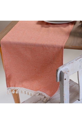Vivamaison Turuncu Düz Püsküllü Pamuk Kumaş 45X150 CM Runner
