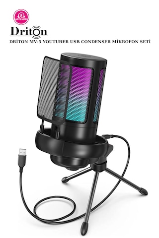 Driton Driton Youtuber Mikrofon Mv-5 Siyah Rgb Usb Oyuncu Yayıncı