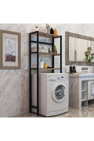 Umutpark Umuthomedesing Metal Ahşap Banyo Raf. Kahverengi