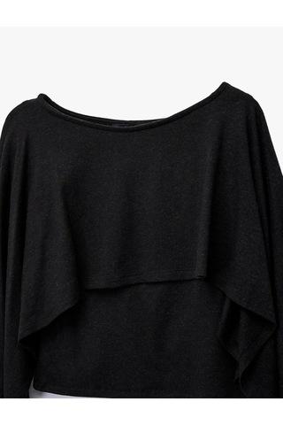 Koton Slim Fit Yuvarlak Yaka Yarasa Kollu Panço Kazak Siyah 6wak30127ek Siyah