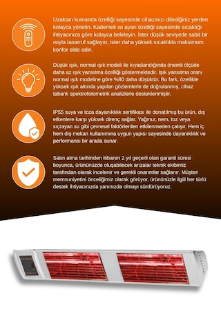 Supra Plus 3000 Watt Gss30plg Düşük Işık Kumandalı Suya Dayanıklı Elektrikli İnfrared Isıtıcı-beyaz