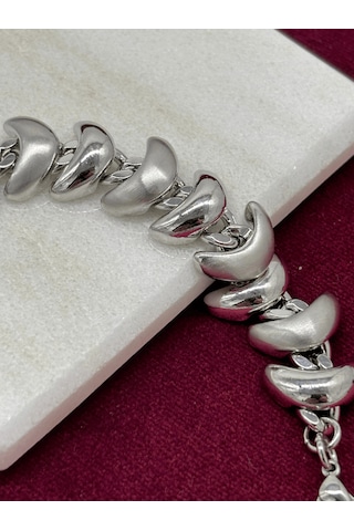 Parlak Ve Mat Silver Renkli V Şekilli Bileklik Silver