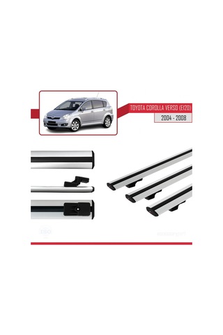 Toyota Corolla Verso E120 2004-2008 Arası İle Uyumlu Basic Model Ara Atkı Tavan Barı Gri 3 Adet