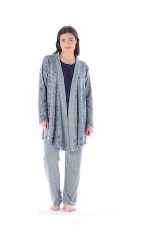 Feyza Pijama Kadın Yakası Düğmeli Çicek Desenli Jakarlı 3'lü Pijama Takımı