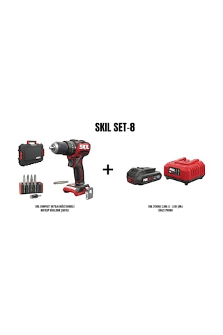 Skil Set-8 Skil Compact 3075JA Akülü Darbeli Matkap Vidalama Çantalı + Skil 3136AA 2AH Li + 2.4A Şarj Cihazı Promo