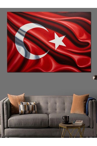 Ahşap Tablo Türk Bayrağı Ve Ay Yıldız Dalgalanışı
