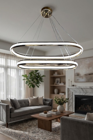 Zümrüt Uzun Model 2 Katlı Salon - Oturma Odası Sarkıt Led Avizesi Çok Renkli