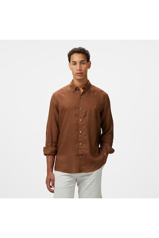 Nautica Erkek Kahverengi Classic Fit Gömlek Düz W55101t Kahverengi